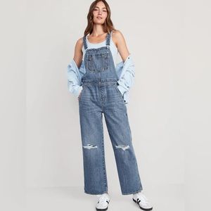 Old Navy Baggy Wide-Leg Non-Stretch Ripped Jean Overalls for Women